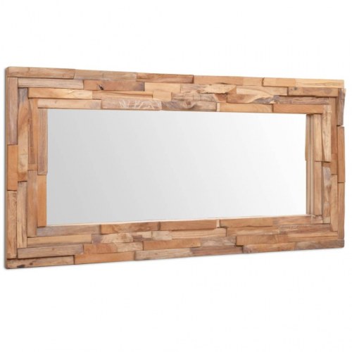 Dekorativt spejl i teak - rektangulært 120 × 60 cm, brun
