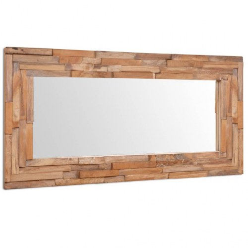 Dekorativt spejl i teak - rektangulært 120 × 60 cm, brun