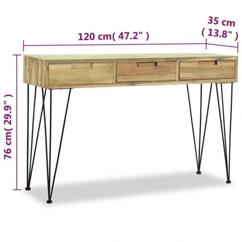 Konsolbord 120 x 35 x 76 cm massivt teaktræ