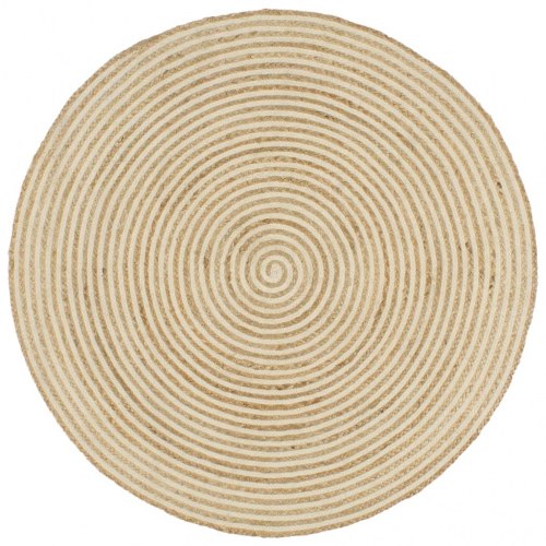 Håndlavet rundt jutetæppe med spiraldesign 90 cm - natur/hvid
