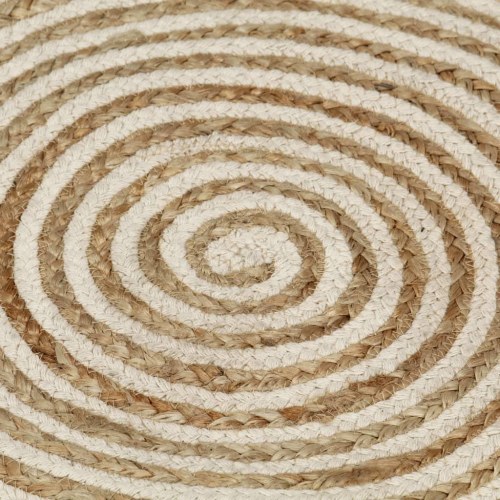 Håndlavet rundt jutetæppe med spiraldesign 90 cm - natur/hvid