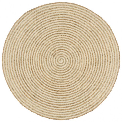 Rundt håndlavet jutetæppe med spiral - 120 cm, natur/hvid