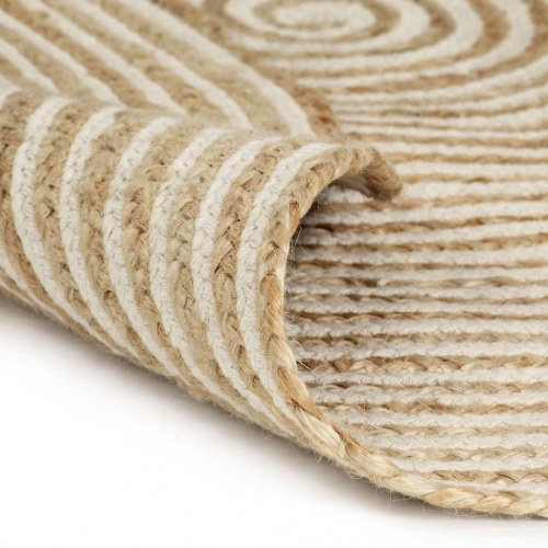 Rundt håndlavet jutetæppe med spiral - 120 cm, natur/hvid