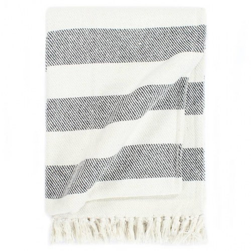 Plaid 220x250 cm bomuld stribet antracitgrå