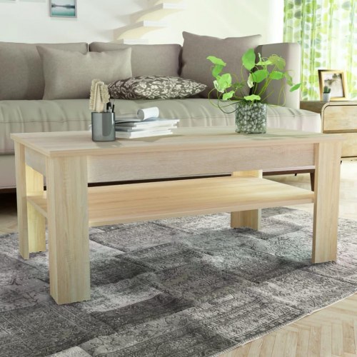 Sofabord 110x65x48 cm konstrueret træ egetræsfarvet