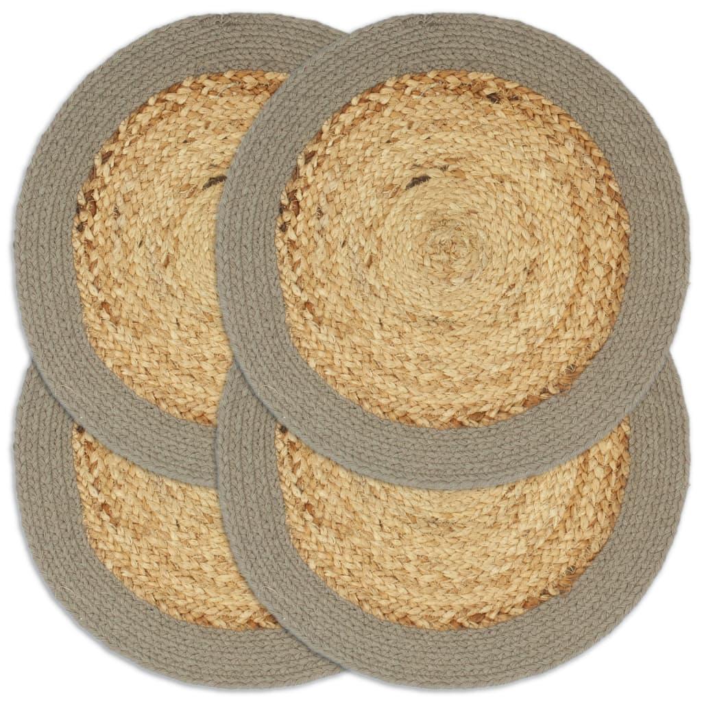Dækkeservietter 4 stk. 38 cm jute og bomuld natur og grå