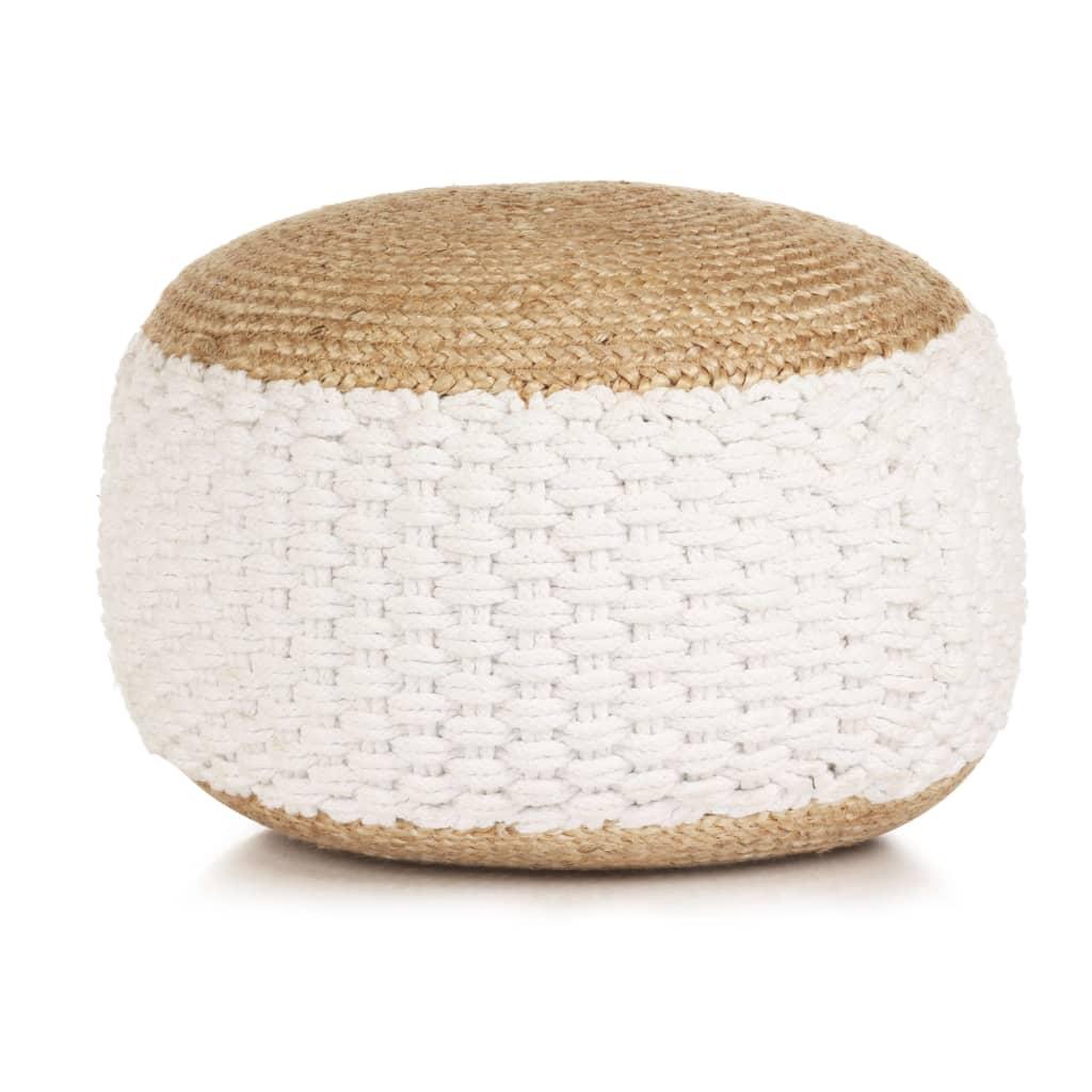 Vævet/strikket puf jutebomuld 50 x 35 cm hvid