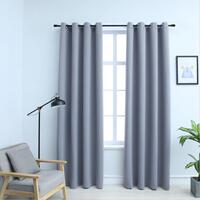 Lysdæmpende gardiner 2 stk. med metalringe 140 x 225 cm grå