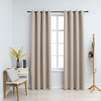 Lysdæmpende gardiner 2 stk. med metalringe 140 x 175 cm beige