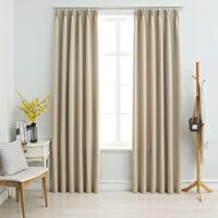 Lysdæmpende gardiner 2 stk. med kroge 140 x 175 cm beige