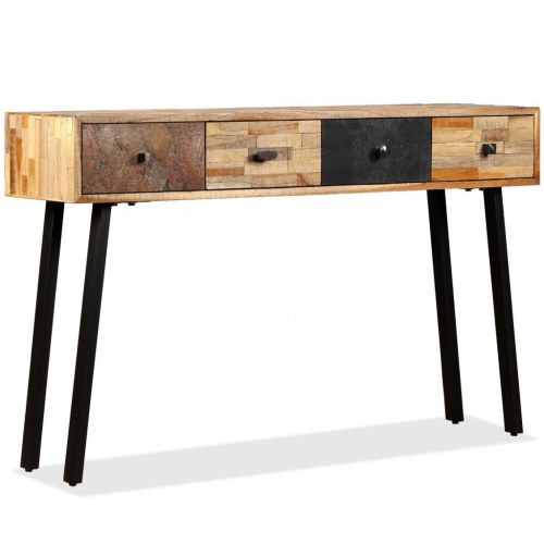 Aflastningsbord i massivt genbrugsteak - 120 × 30 × 76 cm, med 4 skuffer
