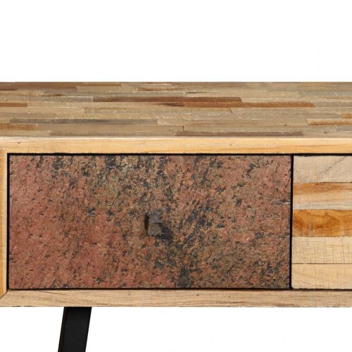 Aflastningsbord i massivt genbrugsteak - 120 × 30 × 76 cm, med 4 skuffer