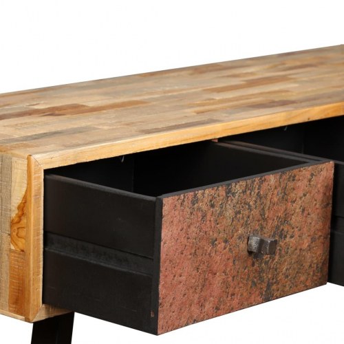 Aflastningsbord i massivt genbrugsteak - 120 × 30 × 76 cm, med 4 skuffer