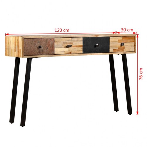 Aflastningsbord i massivt genbrugsteak - 120 × 30 × 76 cm, med 4 skuffer