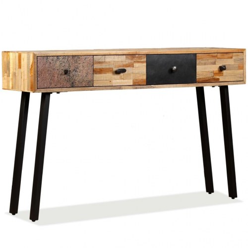 Aflastningsbord i massivt genbrugsteak - 120 × 30 × 76 cm, med 4 skuffer