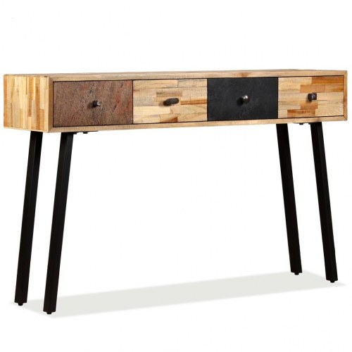 Aflastningsbord i massivt genbrugsteak - 120 × 30 × 76 cm, med 4 skuffer