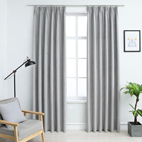 Lysdæmpende gardiner med kroge 2 stk. 140 x 245 cm grå