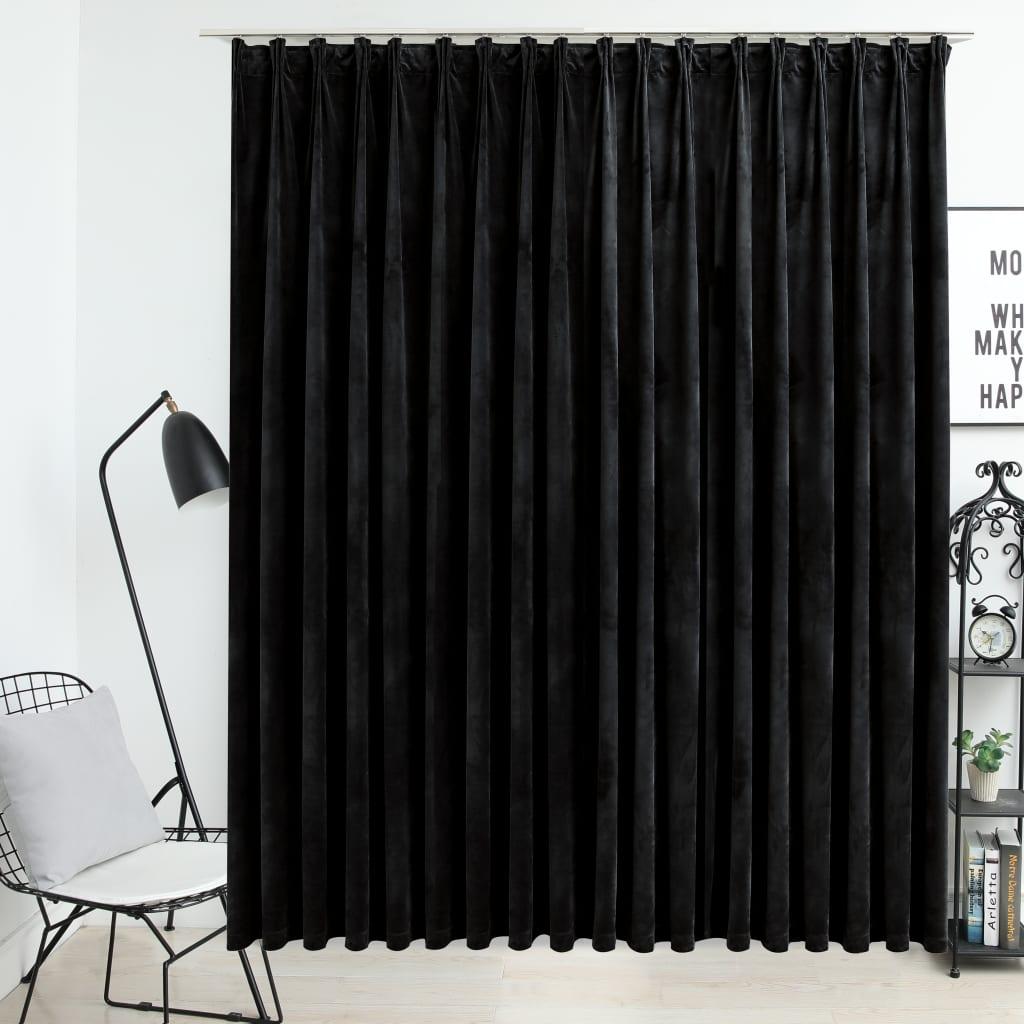 Mørklægningsgardin med kroge 290 x 245 cm fløjl sort
