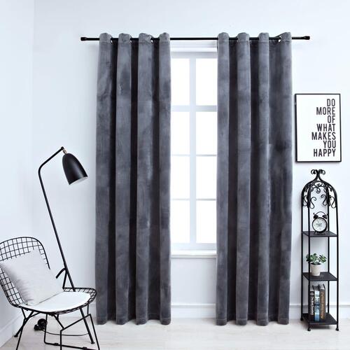 Lysdæmpende gardiner 2 stk. ringe 140 x 175 cm fløjl antracit