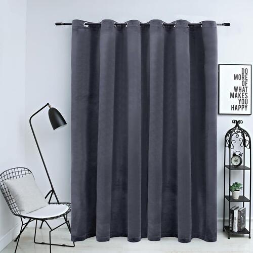 Mørklægningsgardin med metalringe 290x245 cm fløjl antracitgrå