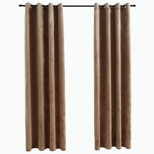 Mørklægningsgardiner 2 stk. med ringe 140 x 175 cm fløjl beige