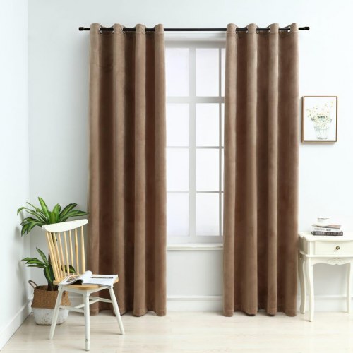 Mørklægningsgardiner 2 stk. med ringe 140 x 245 cm fløjl beige