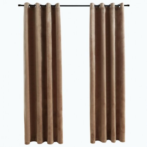 Mørklægningsgardiner 2 stk. med ringe 140 x 245 cm fløjl beige