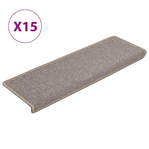 Trappemåtter - 15 stk. lysebrun, 65 × 21 × 4 cm, rektangulære kanter