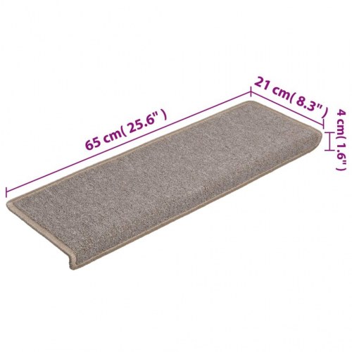 Trappemåtter - 15 stk. lysebrun, 65 × 21 × 4 cm, rektangulære kanter