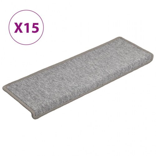 Trappemåtter 15 stk. - 65 × 21 × 4 cm, lysegrå med rektangulær kant