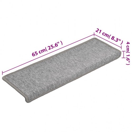 Trappemåtter 15 stk. - 65 × 21 × 4 cm, lysegrå med rektangulær kant