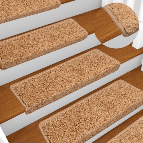 Trappemåtter 15 stk. - 65 × 21 × 4 cm - beige, rektangulær kant