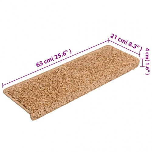 Trappemåtter 15 stk. - 65 × 21 × 4 cm - beige, rektangulær kant