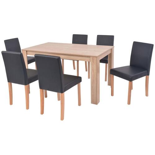 Spisebord og -stole 7 dele kunstlæder egetræ sort