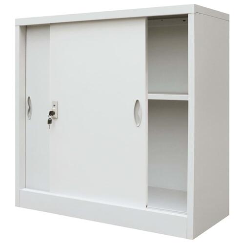 Kontorskab med glidedøre metal 90 x 40 x 90 cm grå