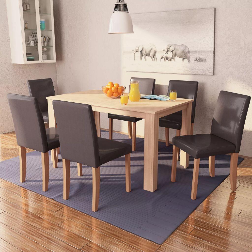 Spisebord og -stole 7 dele kunstlæder egetræ brun