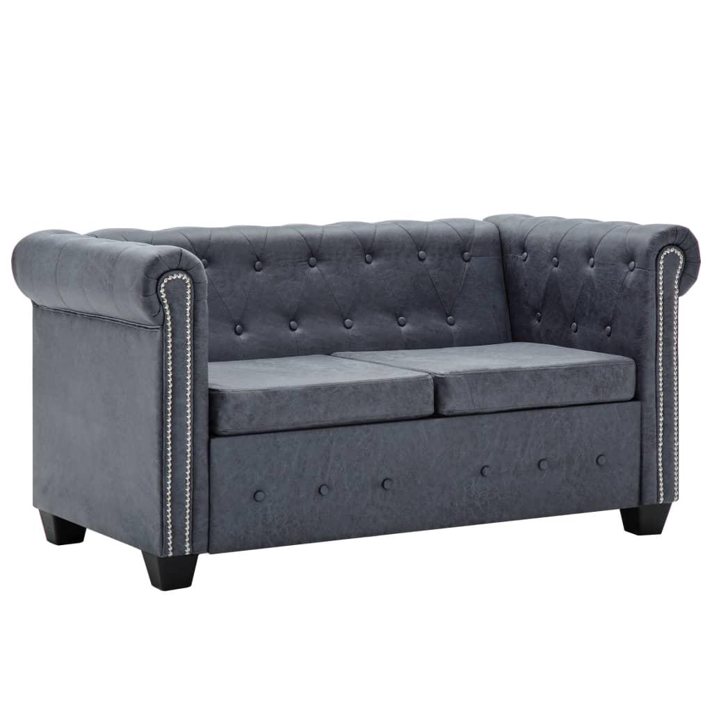 Personers Chesterfield Sofa Imiteret Ruskind Grå