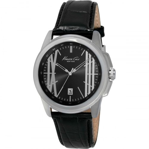 Kenneth Cole herreur IKC8095 - sort læderrem, Ø 44 mm