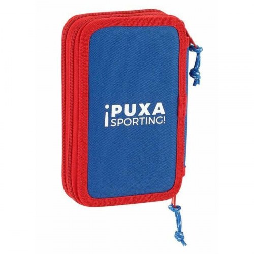 Dobbelt penalhus Real Sporting de Gijón - hvid/rød - 12,5 × 19,5 × 4 cm (28 dele)