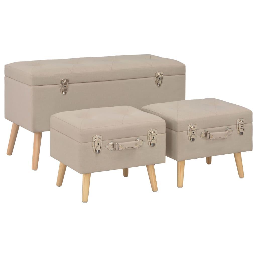 Opbevaringstaburetter 3 stk. stof beige