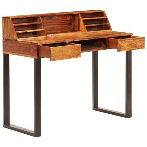 Skrivebord massivt sheeshamtræ og stål 110 x 50 x 94 cm