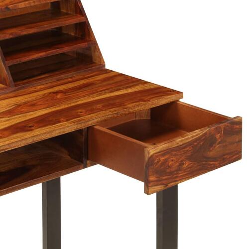 Skrivebord massivt sheeshamtræ og stål 110 x 50 x 94 cm
