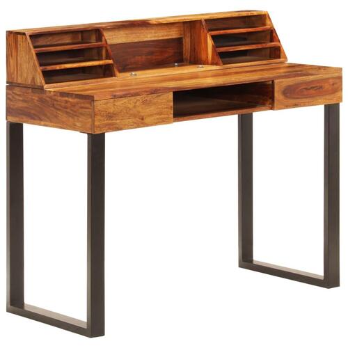 Skrivebord massivt sheeshamtræ og stål 110 x 50 x 94 cm