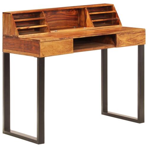 Skrivebord massivt sheeshamtræ og stål 110 x 50 x 94 cm