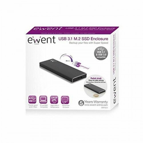 Ewent EW7023 ekstern M.2 SSD-boks - USB 3.1, aluminium, sort