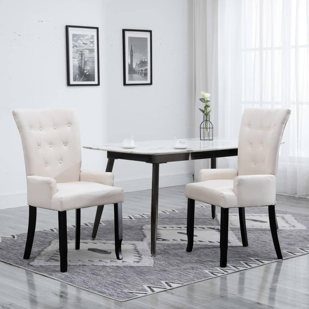 Spisebordsstol med armlæn stof beige