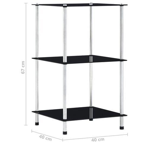 Reol 3 hylder 40x40x67 cm hærdet glas sort