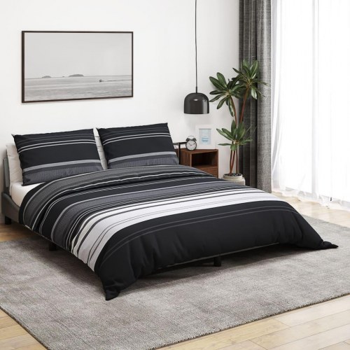 Sengetøjssæt 200×200 cm - bomuld, sort/hvid, skjult knaplukning