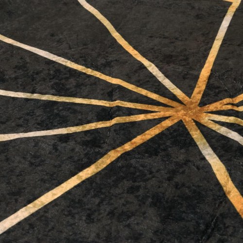 Vaskbart gulvtæppe 190 × 300 cm - sort med guldfarvet geometrisk mønster