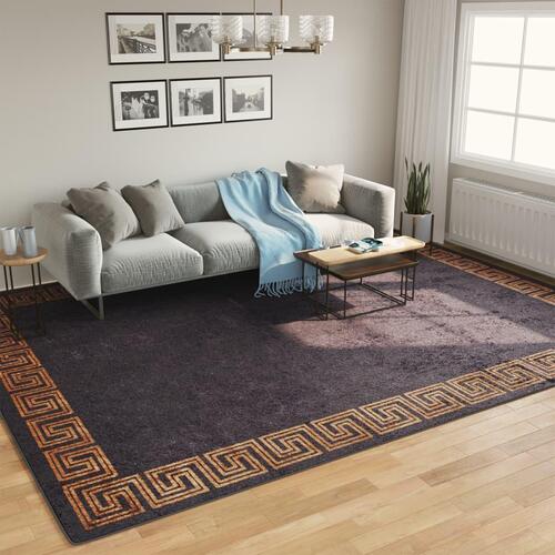 Gulvtæppe 400x300 cm vaskbart og skridsikkert sort + guldfarvet